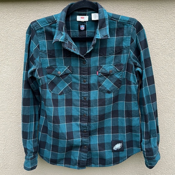 Levi’s 🔥 NFL Philadelphia Eagles Football Flannel Plaid Button Down Shirt Sz S - Picture 8 of 8